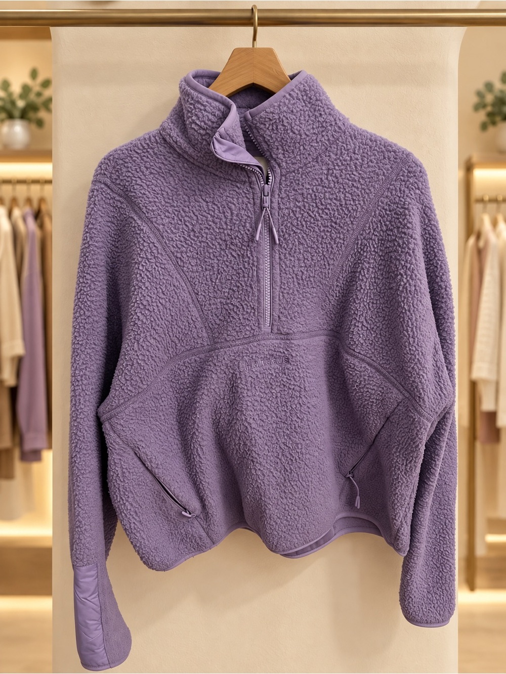 Halfdays Pieper Fleece Quarter Zip sweater in Lilac, Size LG